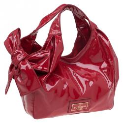 Pre Owned Valentino Red Patent Leather Nuage Bow Tote