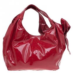 Pre Owned Valentino Red Patent Leather Nuage Bow Tote