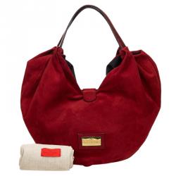 مملوكة مسبقًا Valentino Red Suede 360 Bow Hobo