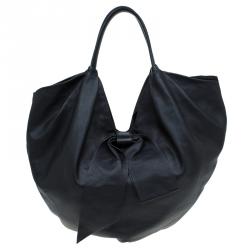 Pre Owned Valentino Black Nappa Leather Folie Bow Hobo