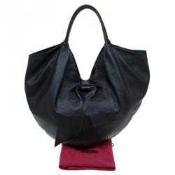 Pre Owned Valentino Black Nappa Leather Folie Bow Hobo