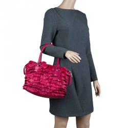 Pre Owned Valentino Red Ruffled Leather Small Satchel