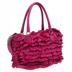 Pre Owned Valentino Red Ruffled Leather Small Satchel