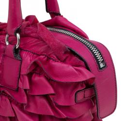 Pre Owned Valentino Red Ruffled Leather Small Satchel