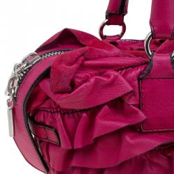 Pre Owned Valentino Red Ruffled Leather Small Satchel