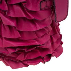 Pre Owned Valentino Red Ruffled Leather Small Satchel