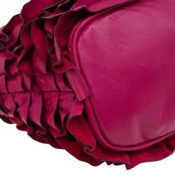 Pre Owned Valentino Red Ruffled Leather Small Satchel