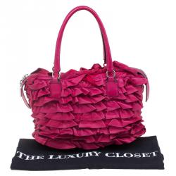 Pre Owned Valentino Red Ruffled Leather Small Satchel