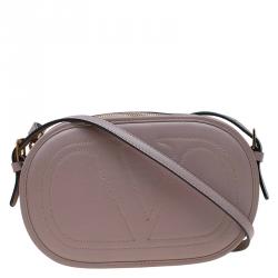 Pre Owned Valentino Beige Leather Logo Go Crossbody Bag