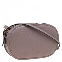 Pre Owned Valentino Beige Leather Logo Go Crossbody Bag