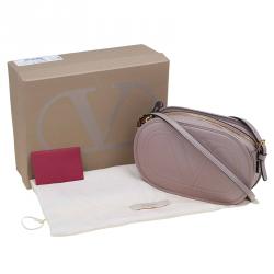 Pre Owned Valentino Beige Leather Logo Go Crossbody Bag