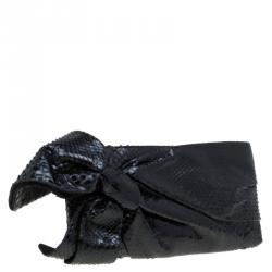 Pre Owned Valentino Black Python Bow Clutch