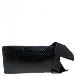 Pre Owned Valentino Black Python Bow Clutch