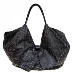 Pre Owned Valentino Black Nappa Leather Studded Folie Bow Hobo
