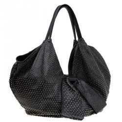 Pre Owned Valentino Black Nappa Leather Studded Folie Bow Hobo