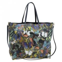 Pre Owned Valentino Multicolor Canvas Patchwork Butterfly Easy Tote