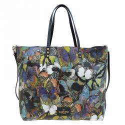 Pre Owned Valentino Multicolor Canvas Patchwork Butterfly Easy Tote
