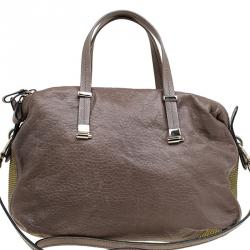 Pre Owned Valentino Brown/Gold Leather and Metal Mesh Top Handle Bag
