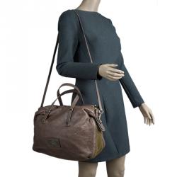 Pre Owned Valentino Brown/Gold Leather and Metal Mesh Top Handle Bag