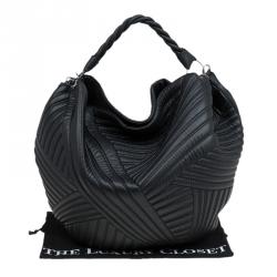 Pre Owned Valentino Black Leather Braided Stitch Hobo
