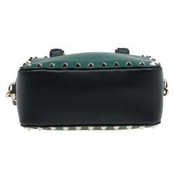Pre Owned Valentino Green/Black Leather Mini Rockstud Top Handle Bag