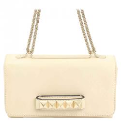 Pre Owned Valentino Cream Leather Va Va Voom Chain Shoulder Bag