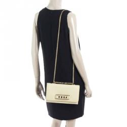 Pre Owned Valentino Cream Leather Va Va Voom Chain Shoulder Bag