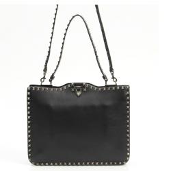 Pre Owned Valentino Black Leather Rockstud Flip Lock Messenger Bag
