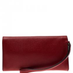 Valentino Red Textured Leather Folded Pouch