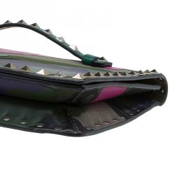 Pre Owned Valentino Multicolor Leather Camouflage Rockstud Wristlet Clutch