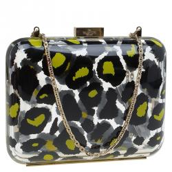 Pre Owned Valentino Leopard Print Plexiglass Chain Clutch