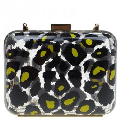 Pre Owned Valentino Leopard Print Plexiglass Chain Clutch