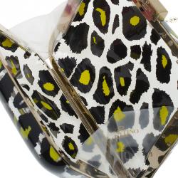 Pre Owned Valentino Leopard Print Plexiglass Chain Clutch