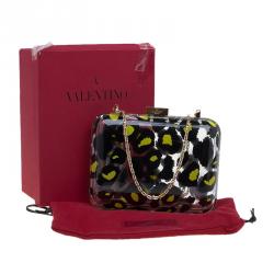 Pre Owned Valentino Leopard Print Plexiglass Chain Clutch