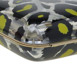 Pre Owned Valentino Leopard Print Plexiglass Chain Clutch