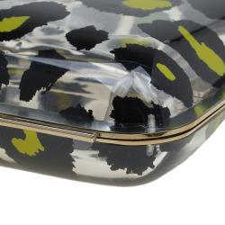 Pre Owned Valentino Leopard Print Plexiglass Chain Clutch