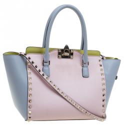 Pre Owned Valentino Tri Color Leather Small Rockstud Shopper Tote