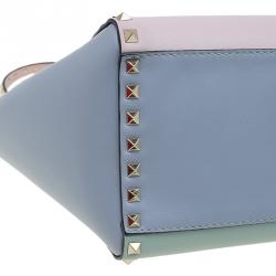 Pre Owned Valentino Tri Color Leather Small Rockstud Shopper Tote