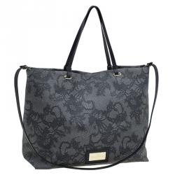 Pre Owned Valentino Grey Vinyl Lace Print Tote