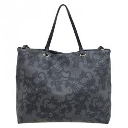 Pre Owned Valentino Grey Vinyl Lace Print Tote