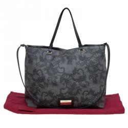 Pre Owned Valentino Grey Vinyl Lace Print Tote
