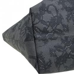 Pre Owned Valentino Grey Vinyl Lace Print Tote