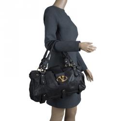 Pre Owned Valentino Black Leather and Crystal Catch Satchel
