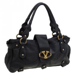 Pre Owned Valentino Black Leather and Crystal Catch Satchel