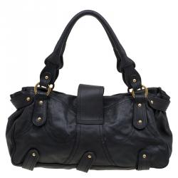 Pre Owned Valentino Black Leather and Crystal Catch Satchel