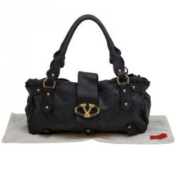 Pre Owned Valentino Black Leather and Crystal Catch Satchel