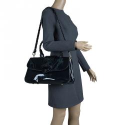 Pre Owned Valentino Black Patent Leather Small Histoire Top Handle Bag