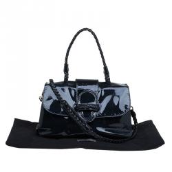 Pre Owned Valentino Black Patent Leather Small Histoire Top Handle Bag