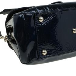 Pre Owned Valentino Black Patent Leather Small Histoire Top Handle Bag