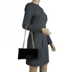 Pre Owned Valentino Black Patent Leather Rockstud Va Va Voom Shoulder Bag